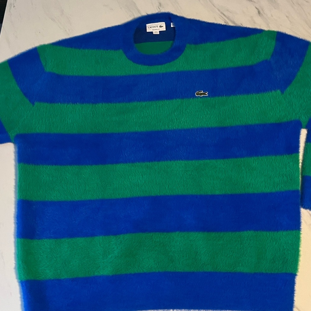 Lacoste Blue and Green Crewneck Sweater with Stripes